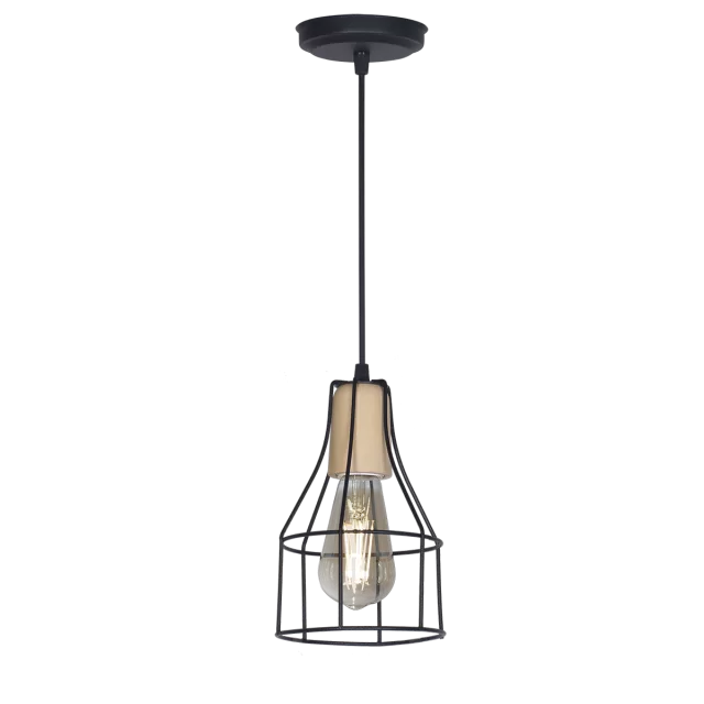 COLGANTE JAULA BOTELLA MINI 1 LUZ CON DETALLE EN MADERA