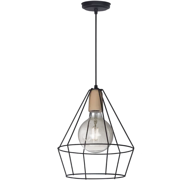 COLG DE ALAMBRE 1L JAULA DIAMANTE CON DETALLE EN MADERA