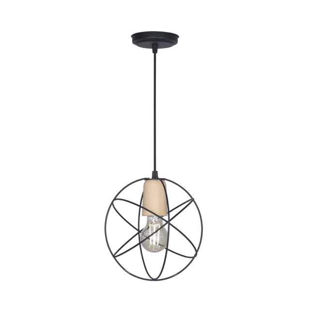 COLGANTE JAULA ESFERA MINI 1 LUZ CON DETALLE EN MADERA